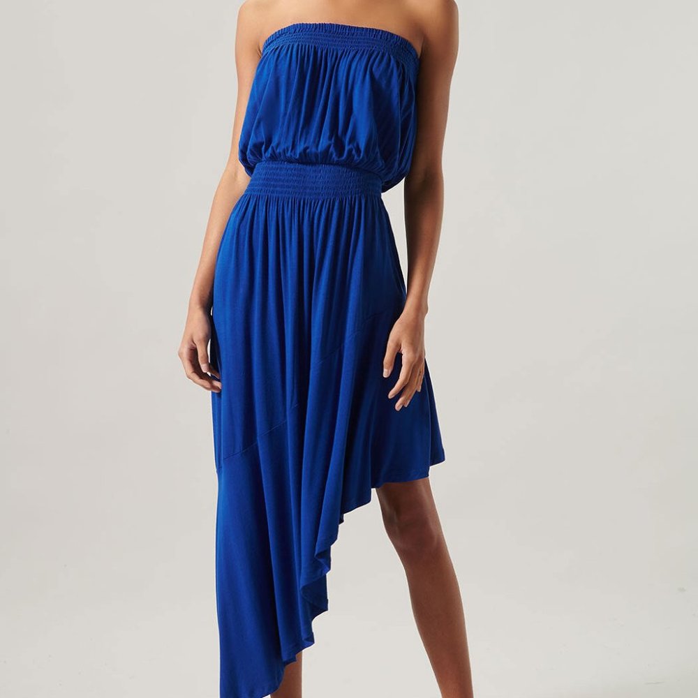 Sugarlips asymmetric strapless Tube dress Elastic waist Midi Length XS S M L